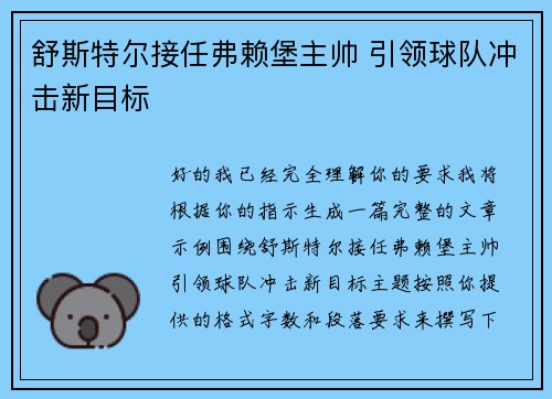 舒斯特尔接任弗赖堡主帅 引领球队冲击新目标 舒斯特尔接任弗赖堡主帅 引领球队冲击新目标